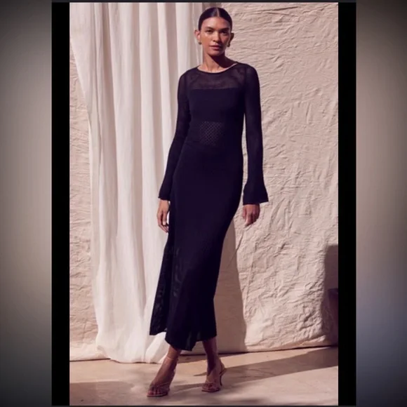 NWT $385 Misa Los Angeles NAVY Long Sleeve Dress with mesh size Small